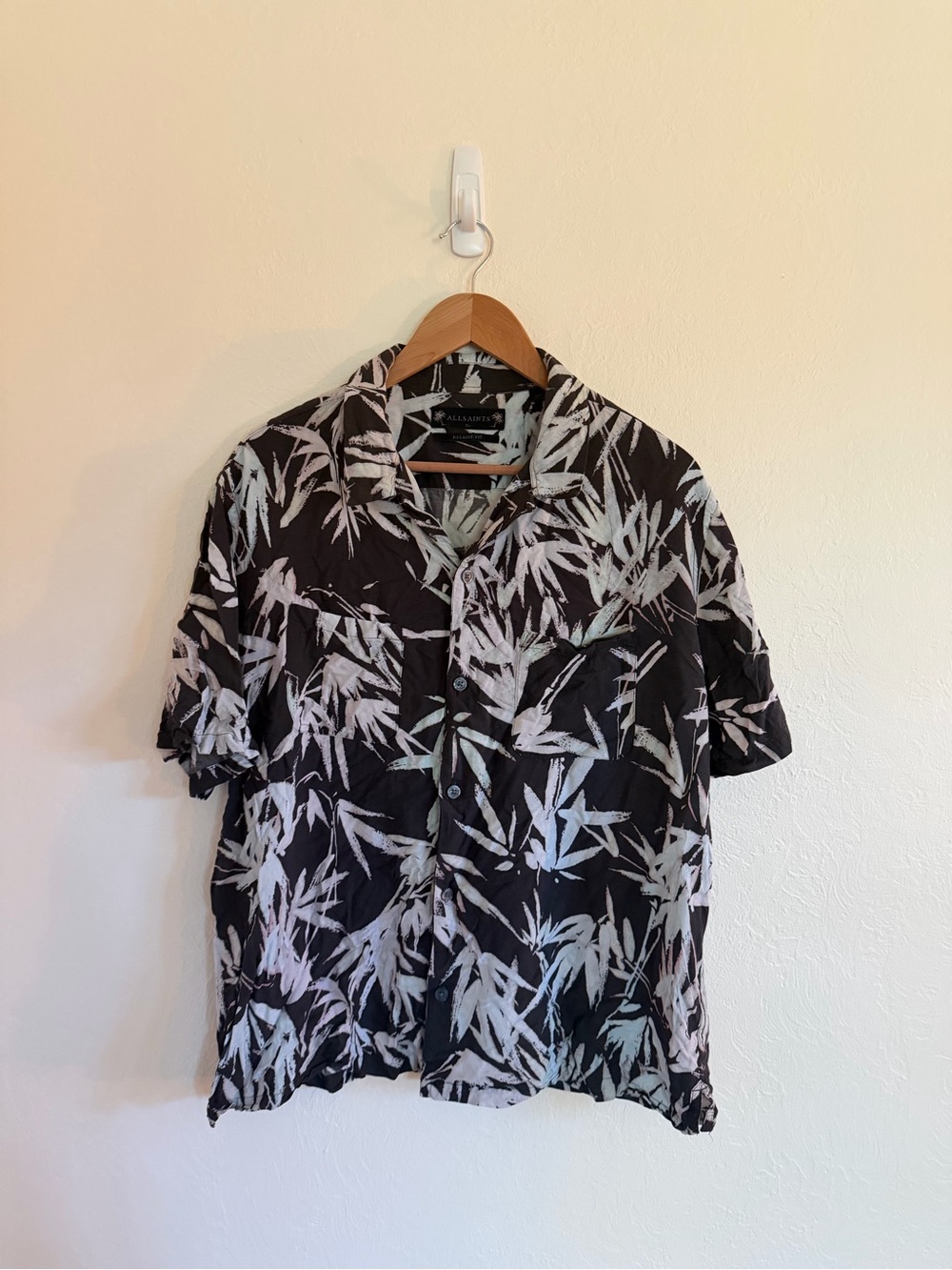 AllSaints Black & White Bamboo Print Short-Sleeve Button-Down Shirt